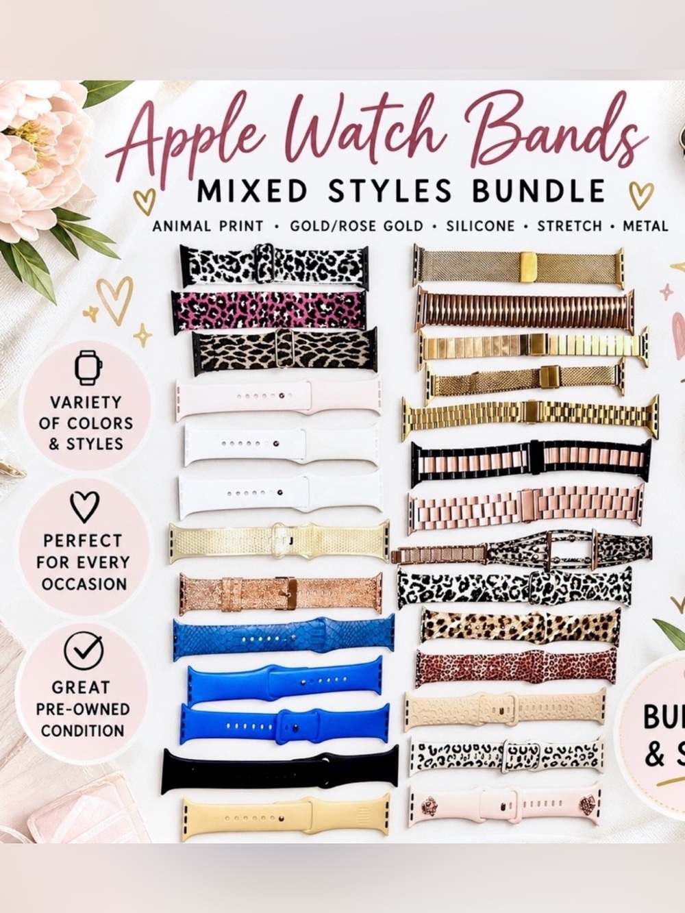 Apple Watch Band Bundle - Leopard, Gold, Blue, White